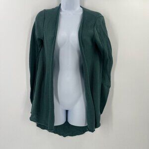 Peruvian‎ Connection Cardigan S Green 100% Pima Cotton Open Front High Low Hem
